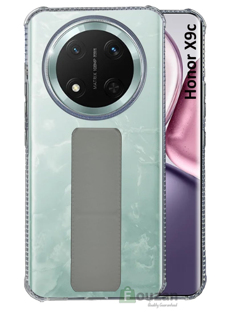 Generic For Honor X9c -Transparent Shock Proof Silicone- Magnetic Case With Hand Grip Holder & Kickstand -Clear/Grey  - Image 1