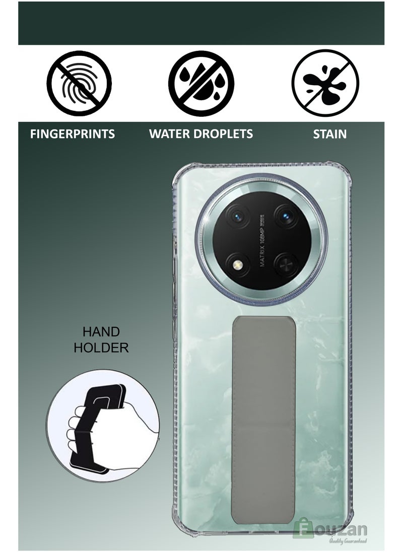 Generic For Honor X9c -Transparent Shock Proof Silicone- Magnetic Case With Hand Grip Holder & Kickstand -Clear/Grey  - Image 2
