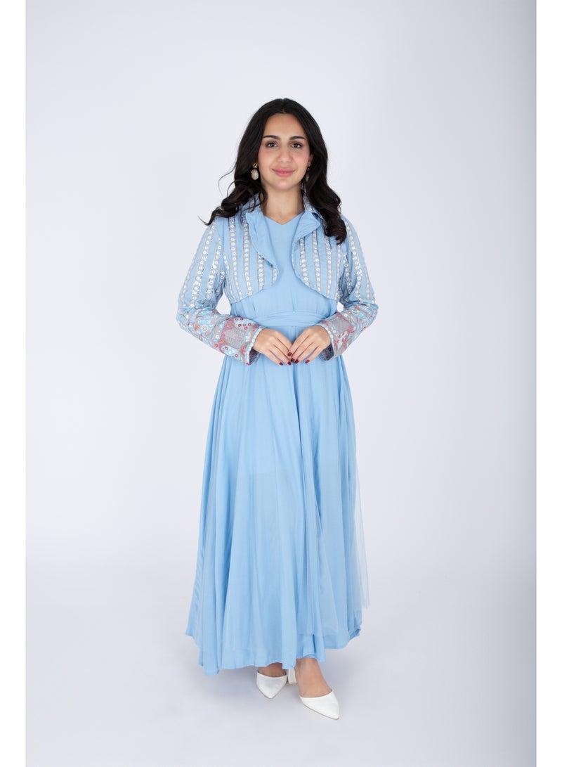 اكسا فستان مطرز بنقشة عصرية من قطعتين - Image 1