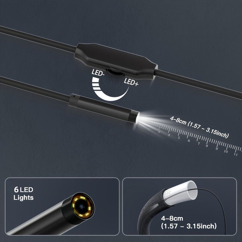 منظار صناعي 5.5 ملم مع 6 أضواء LED لأجهزة iPhone وiPad، مقاوم للماء بمعيار IP67 - Image 2