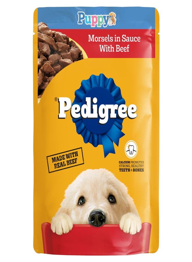 Pedigree Puppy Morsels in Sauce Wet Puppy Food with Beef, 3.5 oz Pouch - Image 1