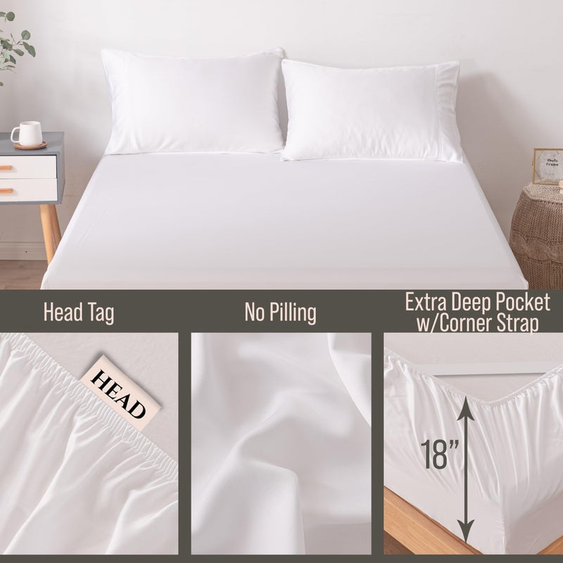 BC BELLA COTERIE Bella Coterie Luxury Bamboo Viscose Queen Size Fitted Sheet | 100% Organically Grown | Ultra Soft | Cooling for Hot Sleepers | 18" Deep Pocket [White] - Image 3