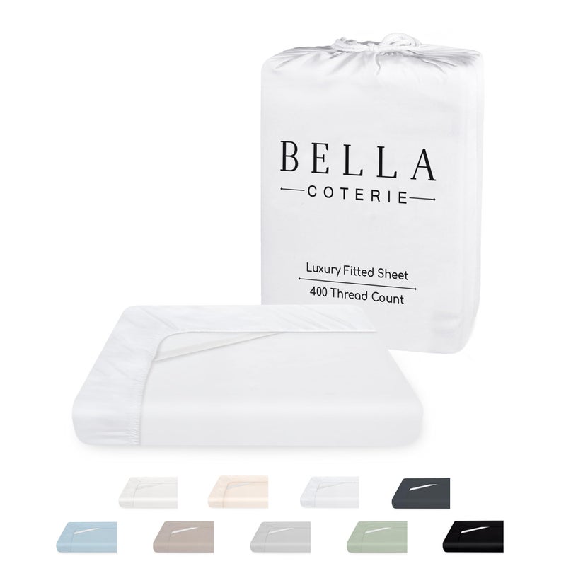 BC BELLA COTERIE Bella Coterie Luxury Bamboo Viscose Queen Size Fitted Sheet | 100% Organically Grown | Ultra Soft | Cooling for Hot Sleepers | 18" Deep Pocket [White] - Image 1