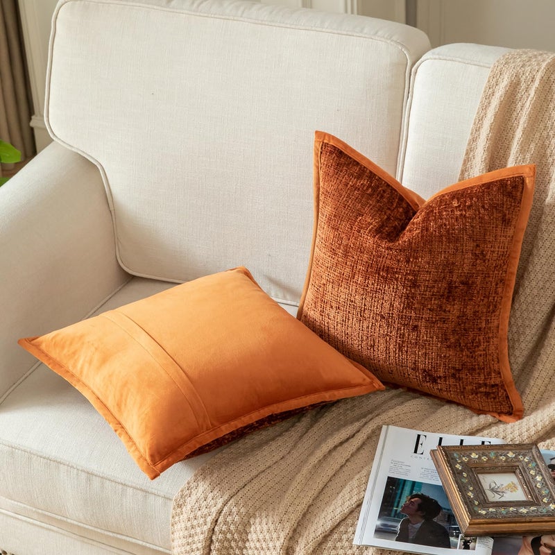 Yaertun Pack of 2 Chenille Textured Decorative Throw Pillow Covers Accent Solid Cushion Cover Soft Cozy Pillow Case with Velvet Back for Couch Sofa Bed Living Room 12x20 Inch Burnt Brick - Image 2