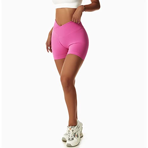 Vertvie Women's Workout Gym Shorts Booty V Cross Spandex Yoga Biker Shorts Scrunch Butt High Waisted Athletic Leggings (Rose,X-Small) - Image 4