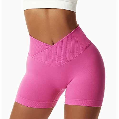 Vertvie Women's Workout Gym Shorts Booty V Cross Spandex Yoga Biker Shorts Scrunch Butt High Waisted Athletic Leggings (Rose,X-Small) - Image 3