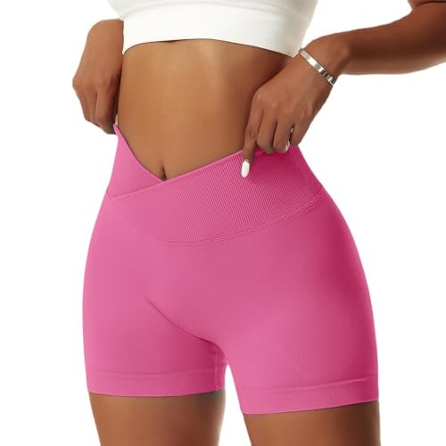 Vertvie Women's Workout Gym Shorts Booty V Cross Spandex Yoga Biker Shorts Scrunch Butt High Waisted Athletic Leggings (Rose,X-Small) - Image 1
