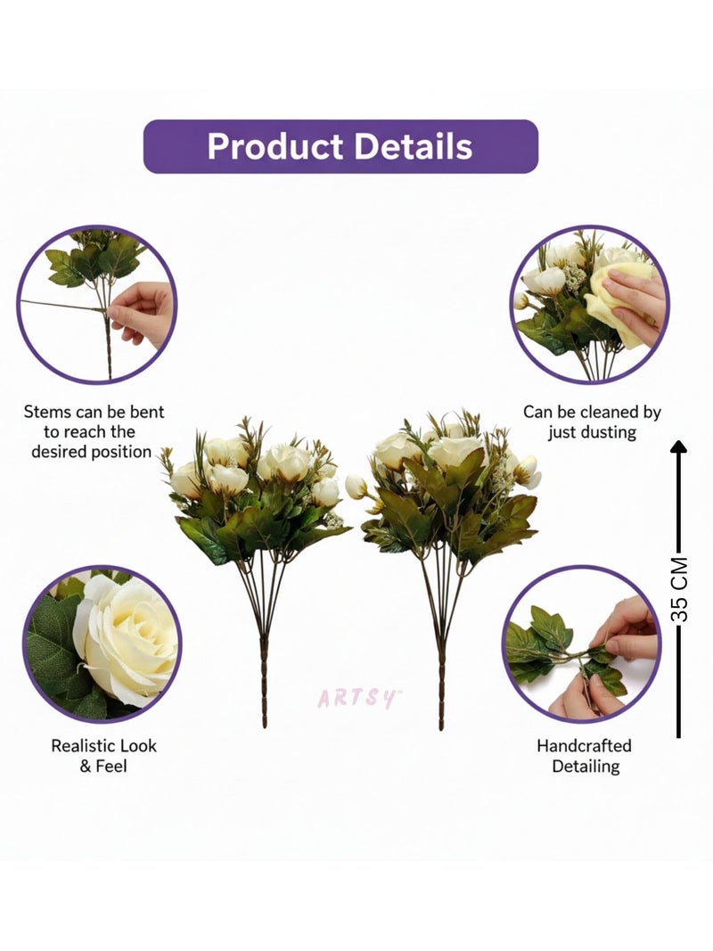 ARTSY® Artificial Flowers for Home Decoration Rose Bunch Combo Pack of 2 Pieces, Peach (Combo) |Without Vase| - Image 5