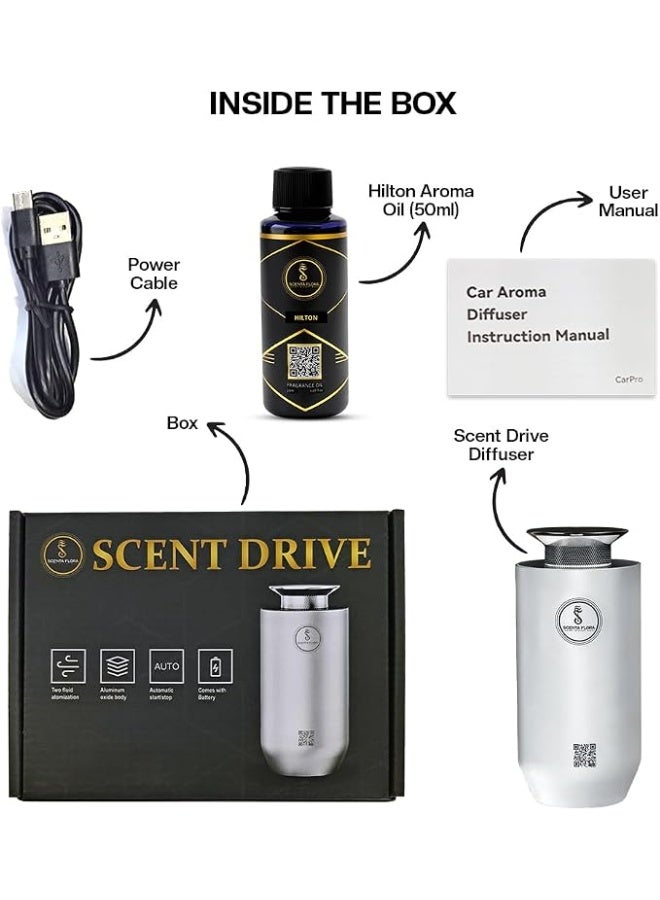 SCENTA FLORA Scent Drive Combo Car Diffuser with Hilton Fragrance Oil | 2000mAh Battery | 8–10 Hour Operation | Compact & Portable | Includes 50ml Aromatherapy Oil with Fruity & Musk Notes - Image 5