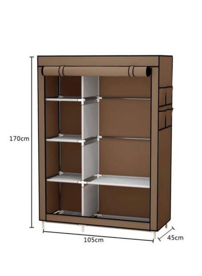 Portable Wardrobe Clothes Storage Organizer, Fabric Wardrobe For Clothing Brown 105x170x45cm - Image 4