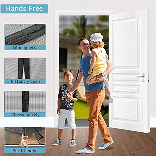 YRH Magnetic Fly Screen Door,Fiberglass Enhanced Screen Mesh,with Stay Open Buckles,Heavy Duty Self-Sealing Mesh,(Fit for Door Size:36x82 Inch,Screen Itself Size:38x83 Inch,Black) - Image 5