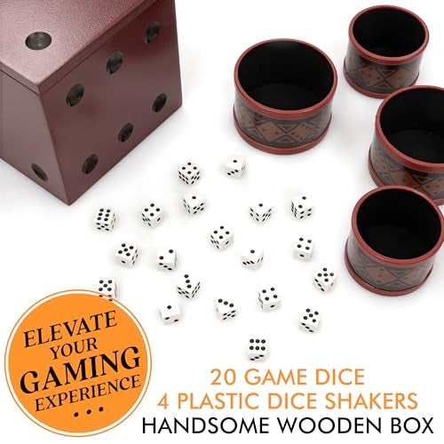 Front Porch Classics, Liar's Dice Game Set - The Classic Bluffing Game for 2 to 4 Players - Includes 4 Shaker Cups, 30 Dice, Dice Storage Bag and Wood Storage Case and easy Travel. - Image 5