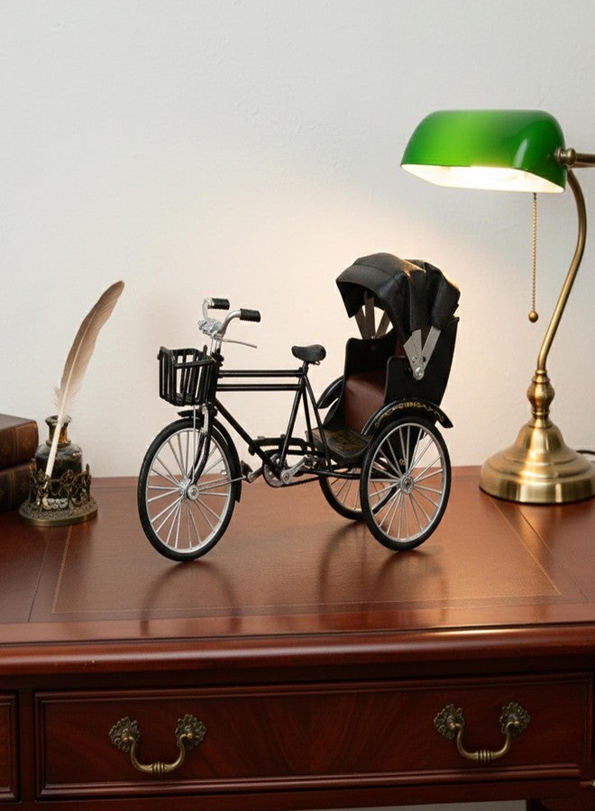 KH866 1:12 Scale Dollhouse Tricycle Model, Metal Three Wheeled Rickshaw Lifelike Vintage Mini Bike Figurine, Black Bicycle Miniture Statue, Collectibles Gift Decor Collection for Outdoor Scene Accessories - Image 5