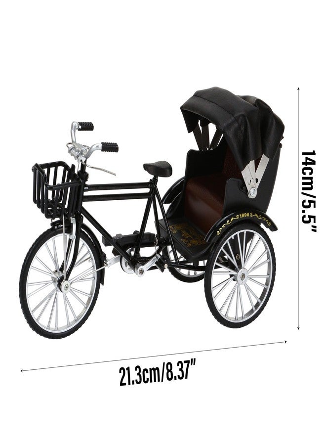 KH866 1:12 Scale Dollhouse Tricycle Model, Metal Three Wheeled Rickshaw Lifelike Vintage Mini Bike Figurine, Black Bicycle Miniture Statue, Collectibles Gift Decor Collection for Outdoor Scene Accessories - Image 2