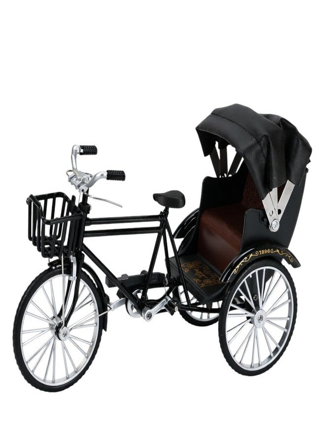 KH866 1:12 Scale Dollhouse Tricycle Model, Metal Three Wheeled Rickshaw Lifelike Vintage Mini Bike Figurine, Black Bicycle Miniture Statue, Collectibles Gift Decor Collection for Outdoor Scene Accessories - Image 1