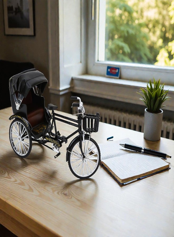 KH866 1:12 Scale Dollhouse Tricycle Model, Metal Three Wheeled Rickshaw Lifelike Vintage Mini Bike Figurine, Black Bicycle Miniture Statue, Collectibles Gift Decor Collection for Outdoor Scene Accessories - Image 4