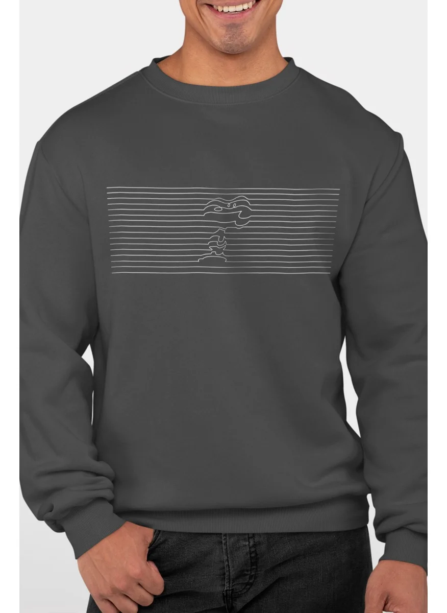 Rock&Roll Striped Dog Anthracite Crew Neck Thick Men's Sweatshirt