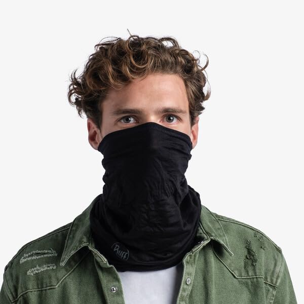 Buff Lightweight Merino Wool Neck Gaiter, 100% Ethically Sourced Wool, Versatile, Temperature Regulating Face Mask, Black, Adult Size - Image 2
