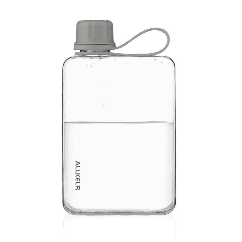 ALLKELR Portable Flat Water Bottle,BPA Free Reusable Tritan Plastic Travel Water Bottle Cup,Lightweight Leakproof Slim Water Bottle Fits Purse,Backpacking, Hiking (Gray, 17 oz) - Image 1