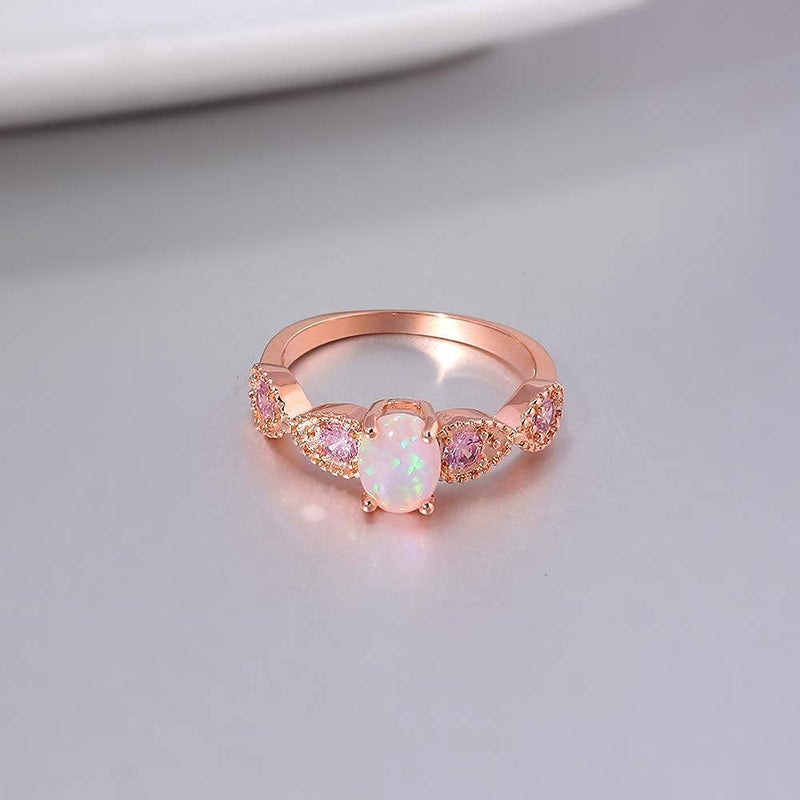 CiNily Gold Opal Ring for Women 14K Rose Gold Plated Gemstone Engagement Anniversary Ring Size 7 - Image 5