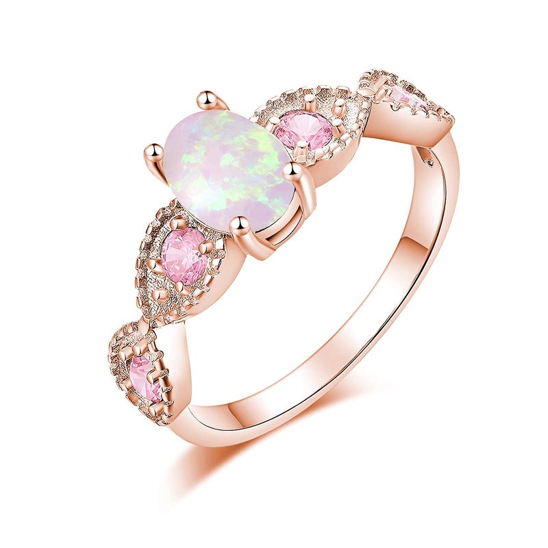 CiNily Gold Opal Ring for Women 14K Rose Gold Plated Gemstone Engagement Anniversary Ring Size 7 - Image 1