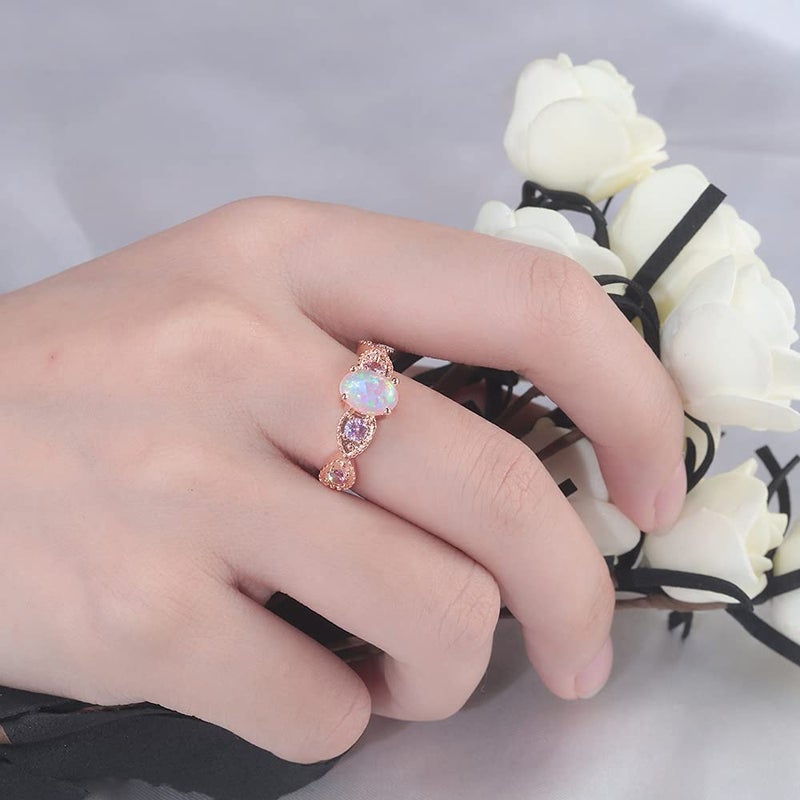 CiNily Gold Opal Ring for Women 14K Rose Gold Plated Gemstone Engagement Anniversary Ring Size 7 - Image 4