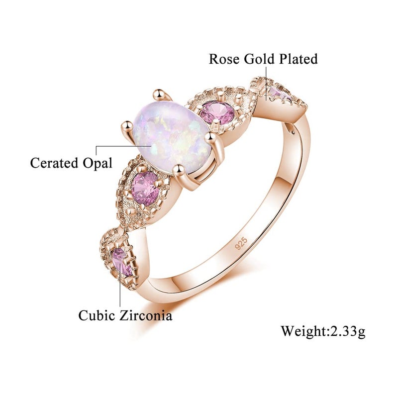 CiNily Gold Opal Ring for Women 14K Rose Gold Plated Gemstone Engagement Anniversary Ring Size 7 - Image 2