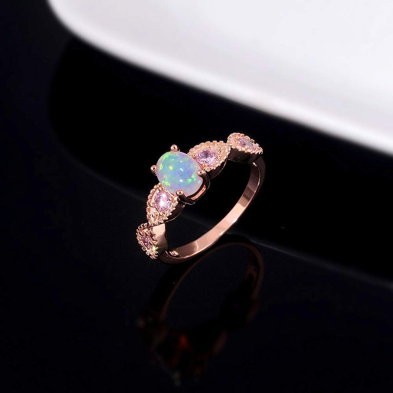 CiNily Gold Opal Ring for Women 14K Rose Gold Plated Gemstone Engagement Anniversary Ring Size 7 - Image 3