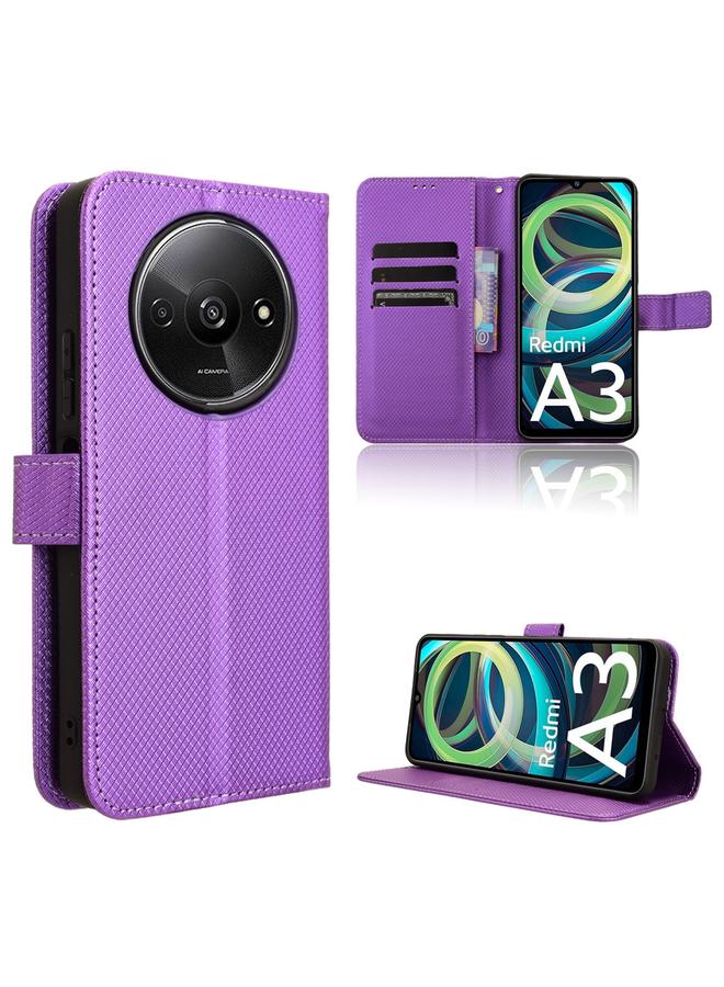 إيروريكس جراب هاتف جلدي بنمط ماسي لهاتف Xiaomi Poco C61 / Redmi A3 (أرجواني)