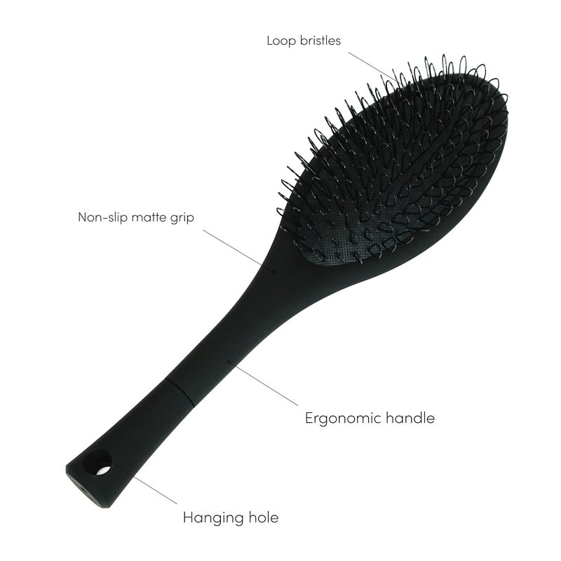 The Hair Shop Black Loop Brush - Salon Professional Grade with Matted Black and Ergonomic Design - Safe Detangler Tool for 100% Remy Human and Synthetic Hair Extensions and Wigs - Image 4