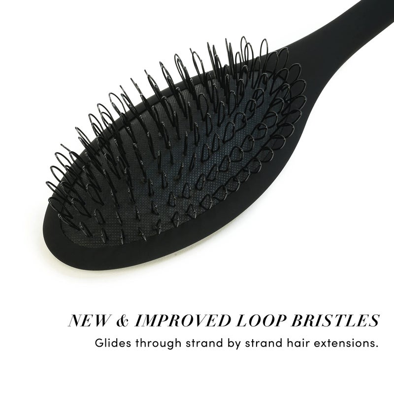 The Hair Shop Black Loop Brush - Salon Professional Grade with Matted Black and Ergonomic Design - Safe Detangler Tool for 100% Remy Human and Synthetic Hair Extensions and Wigs - Image 3