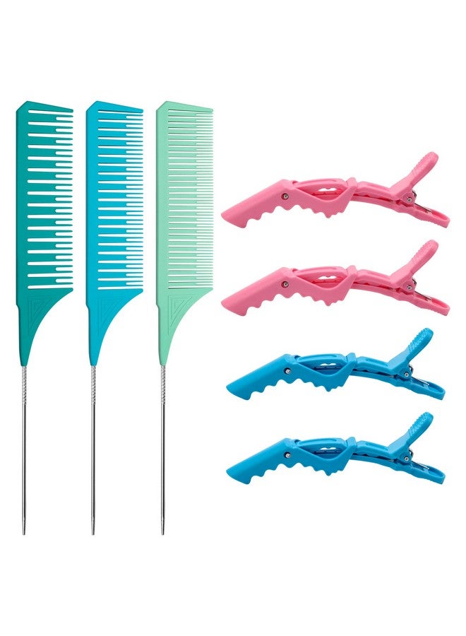 Catcan 3 PCS Highlighting Combs with 4PCS Alligator Clips, Catcan Weaving Combs for Highlighting Professional Styling Weaving Rat Tail Combs Set for Barbershop Home Hair Salon - Image 1