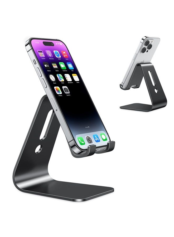 Omoton Upgraded Aluminum Cell Phone Stand, C1 Durable Cellphone Dock with Protective Pads, Smart Stand Designed for iPhone 14 Plus, 14/13/12/11 Pro Max XR XS, iPad Mini, Android Phones，Black - Image 1