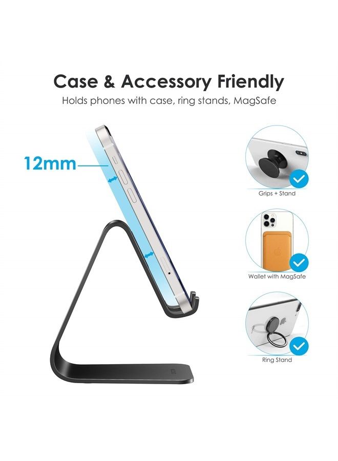 Omoton Upgraded Aluminum Cell Phone Stand, C1 Durable Cellphone Dock with Protective Pads, Smart Stand Designed for iPhone 14 Plus, 14/13/12/11 Pro Max XR XS, iPad Mini, Android Phones，Black - Image 3