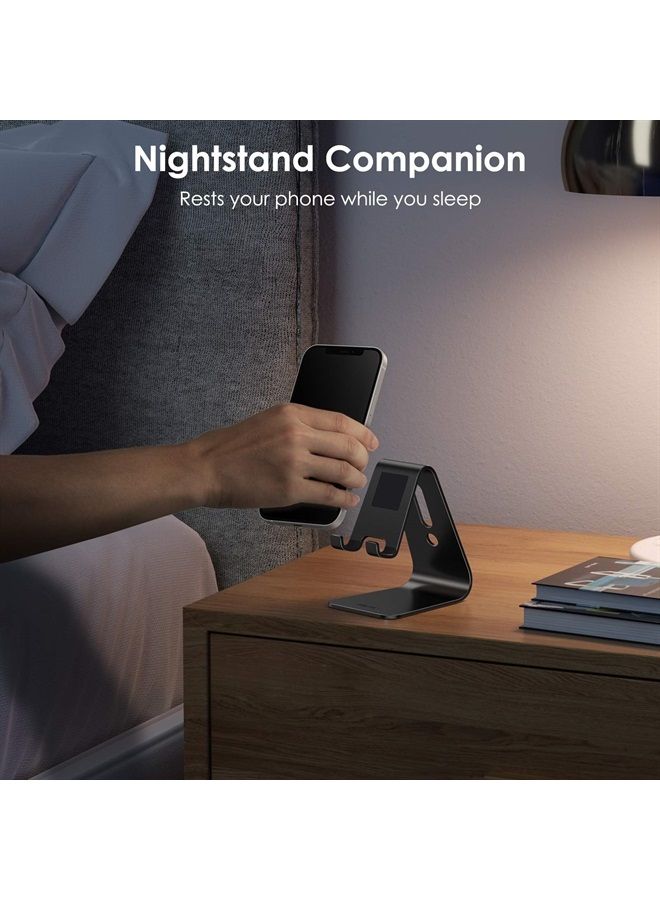 Omoton Upgraded Aluminum Cell Phone Stand, C1 Durable Cellphone Dock with Protective Pads, Smart Stand Designed for iPhone 14 Plus, 14/13/12/11 Pro Max XR XS, iPad Mini, Android Phones，Black - Image 5