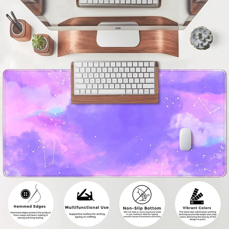 Mechanical Cattle Cute Desk Pad Ink Purple Desk Mat Gaming 31.5x15.7 Inch Mouse Pad Purple Gamer Girl Cute Pink Mousepad Desk Decor Keyboard Desk Mat for Office and Home, Stitched Edges Desktop Rubber Computer Mat - Image 5