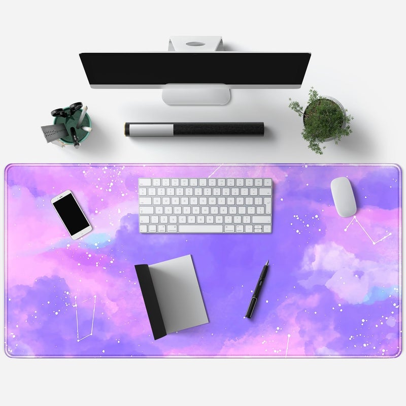 Mechanical Cattle Cute Desk Pad Ink Purple Desk Mat Gaming 31.5x15.7 Inch Mouse Pad Purple Gamer Girl Cute Pink Mousepad Desk Decor Keyboard Desk Mat for Office and Home, Stitched Edges Desktop Rubber Computer Mat - Image 3