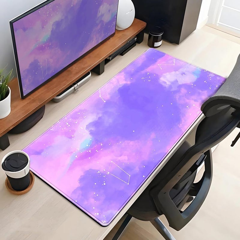 Mechanical Cattle Cute Desk Pad Ink Purple Desk Mat Gaming 31.5x15.7 Inch Mouse Pad Purple Gamer Girl Cute Pink Mousepad Desk Decor Keyboard Desk Mat for Office and Home, Stitched Edges Desktop Rubber Computer Mat - Image 4
