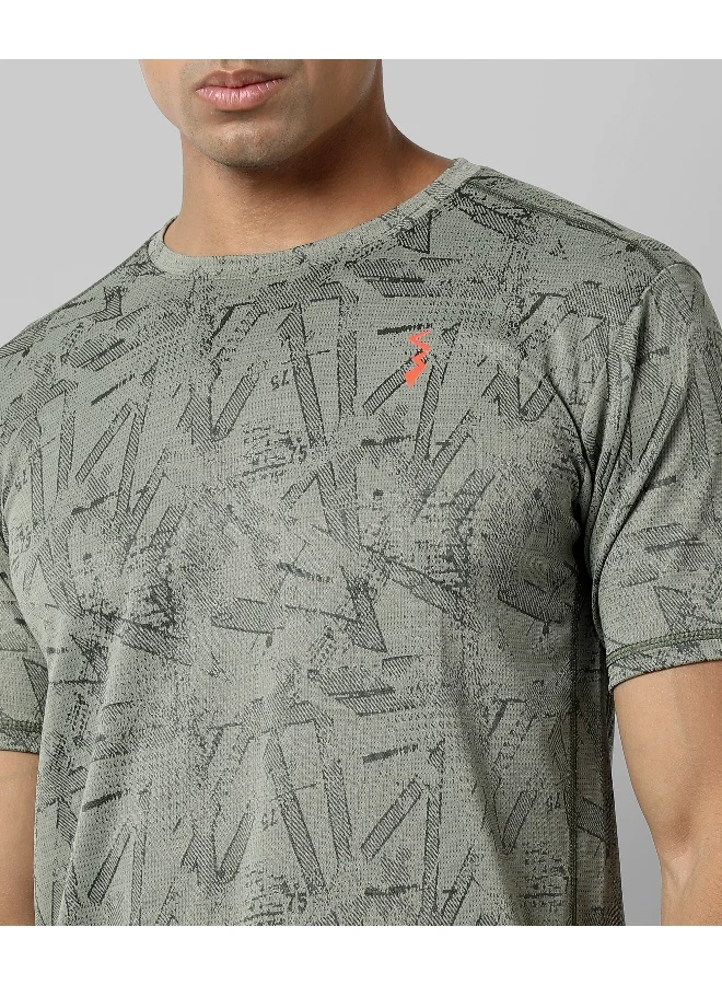 Campus Sutra Men's Olive Green Printed Regular Fit Activewear T-Shirt