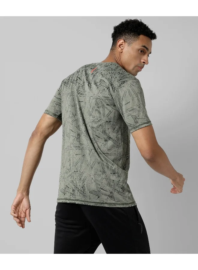 Campus Sutra Men's Olive Green Printed Regular Fit Activewear T-Shirt