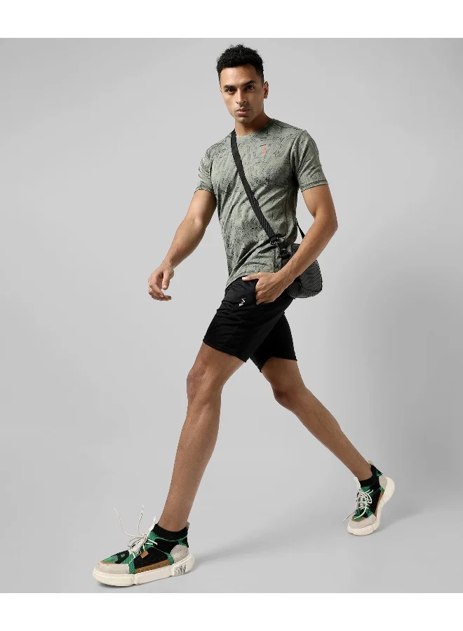 Campus Sutra Men's Olive Green Printed Regular Fit Activewear T-Shirt