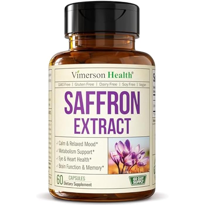 Vimerson Health Pure Saffron Supplements for Women & Men w/ 88.5mg Saffron Extract – Mood Support Supplement Plus Eye Health – Azafran Safron Spice Alternative to Gummies or Powder – 60 Vegan Count – 2 Month Supply - Image 1
