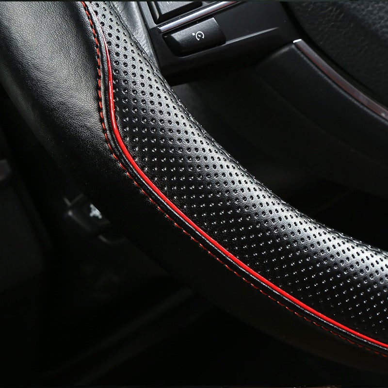 Car Steering Wheel Cover Spring And Leather Fashion Sweat-Absorbent Not Easy To Slip Hand-Sewn Steering Wheel Cover - Image 4