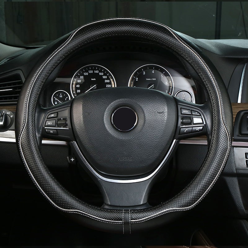 Car Steering Wheel Cover Spring And Leather Fashion Sweat-Absorbent Not Easy To Slip Hand-Sewn Steering Wheel Cover - Image 1