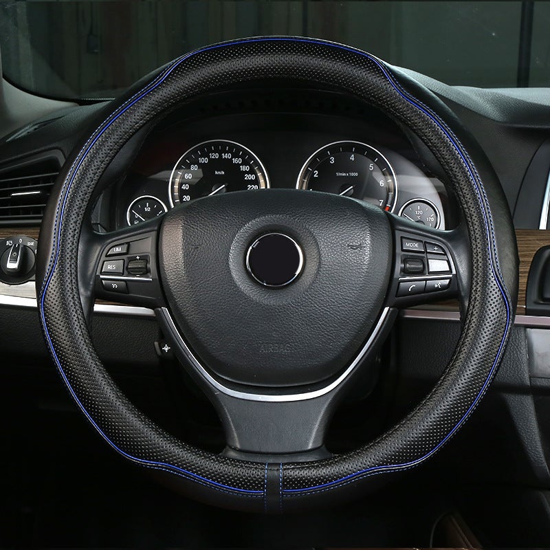 Car Steering Wheel Cover Spring And Leather Fashion Sweat-Absorbent Not Easy To Slip Hand-Sewn Steering Wheel Cover - Image 3