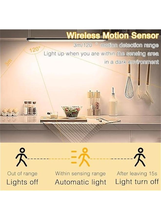 هوكور مصابيح خزانة بجهاز استشعار حركة من تراسل، اضاءة LED قابلة لاعادة الشحن بـ3 الوان قابلة لاعادة الشحن، مصباح خزانة مغناطيسي رفيع، ضوء لاسلكي للمطبخ والسلالم وخزانة الملابس والدراسة (اسود، 40 سم) - Image 2