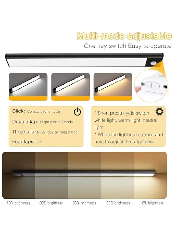 هوكور مصابيح خزانة بجهاز استشعار حركة من تراسل، اضاءة LED قابلة لاعادة الشحن بـ3 الوان قابلة لاعادة الشحن، مصباح خزانة مغناطيسي رفيع، ضوء لاسلكي للمطبخ والسلالم وخزانة الملابس والدراسة (اسود، 40 سم) - Image 3
