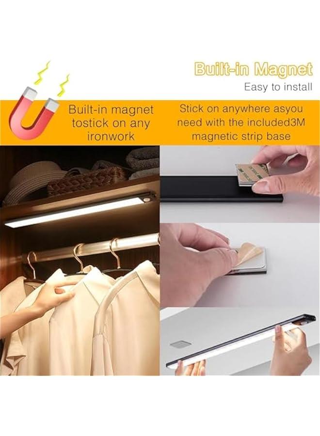 هوكور مصابيح خزانة بجهاز استشعار حركة من تراسل، اضاءة LED قابلة لاعادة الشحن بـ3 الوان قابلة لاعادة الشحن، مصباح خزانة مغناطيسي رفيع، ضوء لاسلكي للمطبخ والسلالم وخزانة الملابس والدراسة (اسود، 40 سم) - Image 5