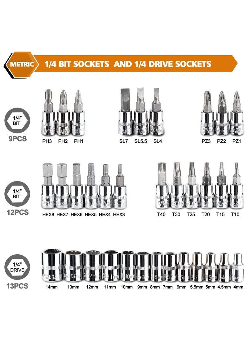 Eworld - 46 Piece Drive Ratchet Wrench Set Bit Socket Extension Bar for Auto Repairing Household use with Storage Case - Image 1