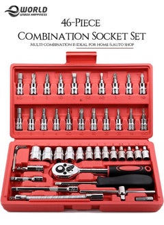 46 Piece Drive Ratchet Wrench Set Bit Socket Extension Bar for Auto Repairing Household use with Storage Case